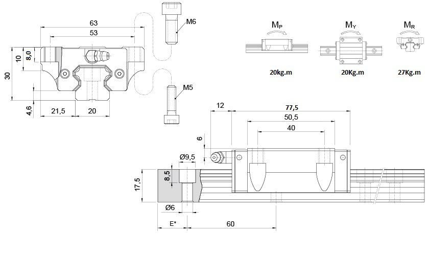 KRH-20FL - Patins de 20mm com aba