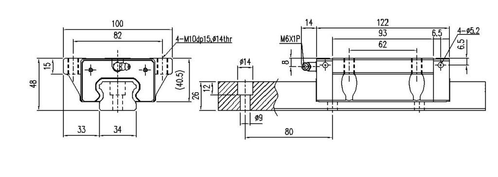 Guia linear 35mm com flange TRH30FL