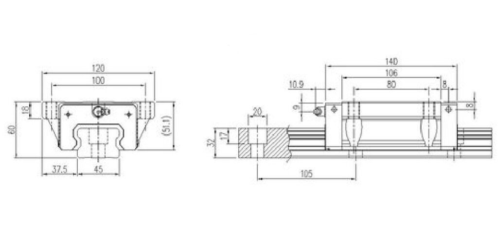 Guia linear 45mm TRH45FL