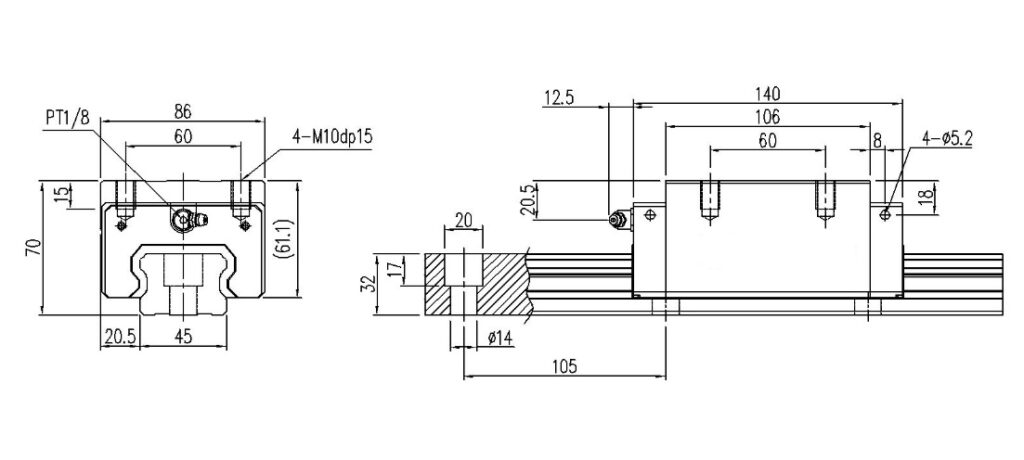 Guia linear 45mm - TRH45VL