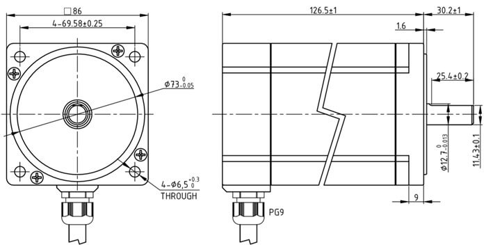 Medidas Motor de Passo KML093-IP66-J